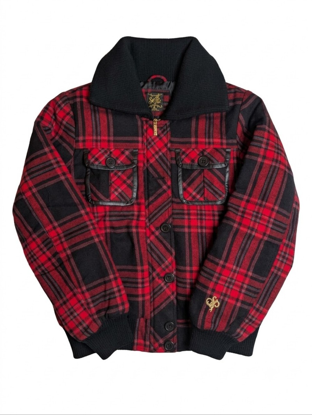 Vintage Y2K South Pole Red Black Plaid Bomber Jacket | Size XL